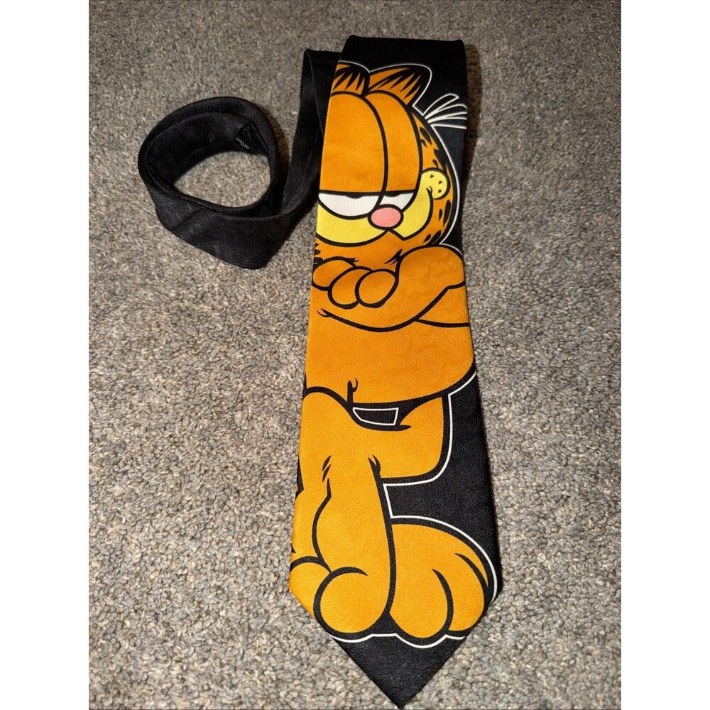 Vtg Just Garfield Necktie Black Orange 57â x 4â Ralph Marlin 251333